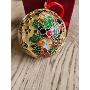 Cloisonne Ball Christmas Ornament Gold Enamel Cobalt 1999 Handcrafted